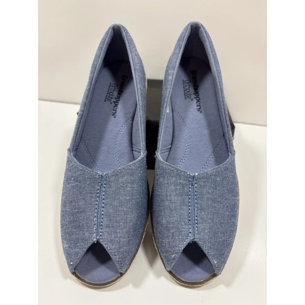 Grasshoppers Ortholite Sneaker Blue Fabric Women's Size 9 M‎ Peep Toe Cork